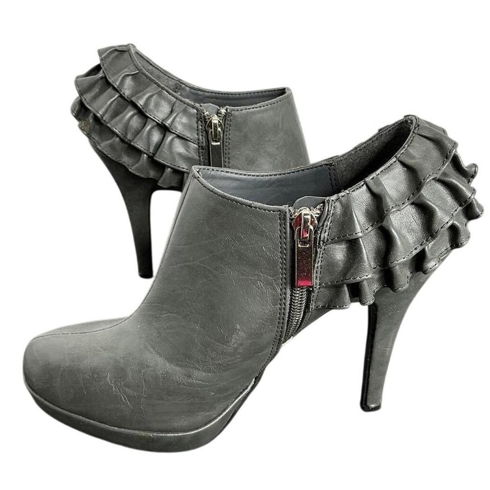 Grey Ruffle Lisa Style Ankle Booties Stiletto Heel Platform Boots JOY-04 Size 7